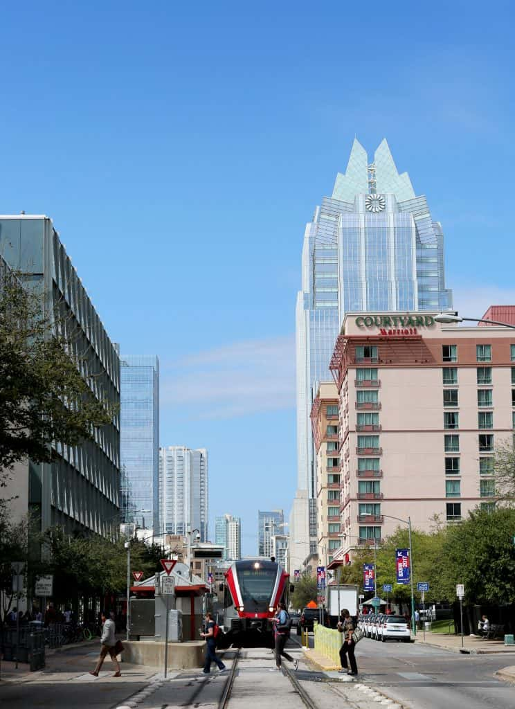 Austin light rail train at downtown station