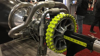 Firefly rocket engine on a stand at SXSW Interactive Festival