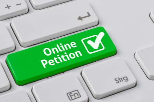 Keyboard with the words: "Online Petition" highlighted