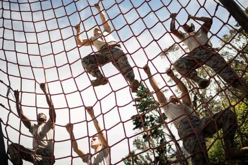 soldiers training on rope course
