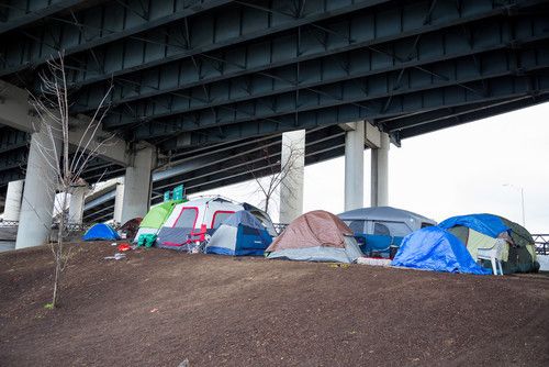 Homeless camp under an overpass
