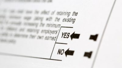 Ballot with choices of "yes" or "no"