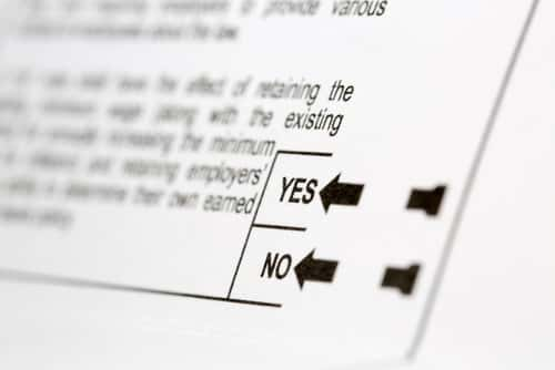 Ballot with choices of "yes" or "no"