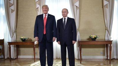 President Trump standing along with President Putin in Helsinki