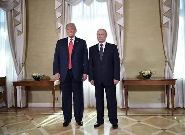 President Trump standing along with President Putin in Helsinki