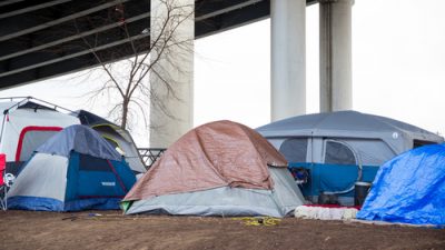 Homeless tents under highway