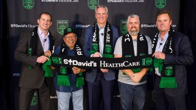 Austin FC officials with Austin City Council members and St Davids officals