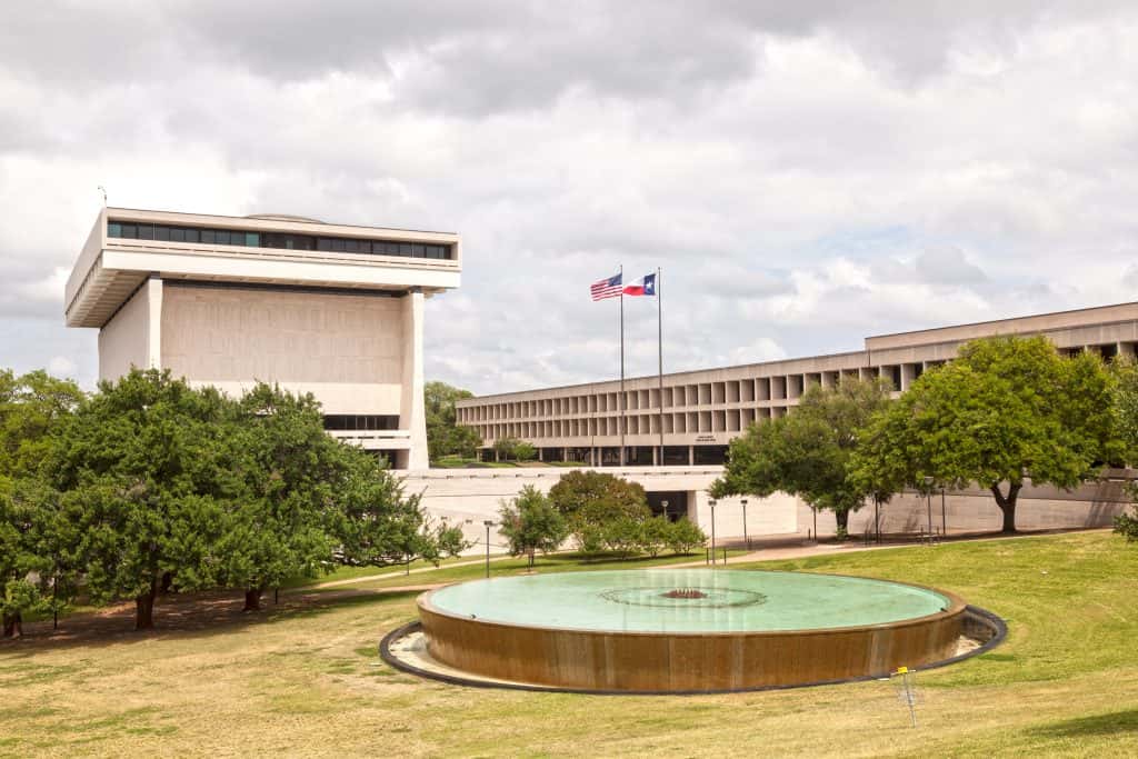 The outside of the LBJ Library and Museum in Austin, Texas