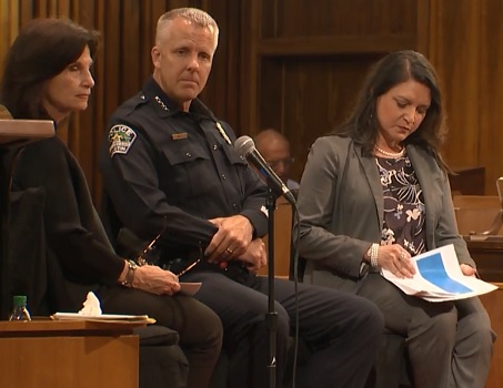 APD Chief Brian Manley attends a safety forum in Downtown Austin