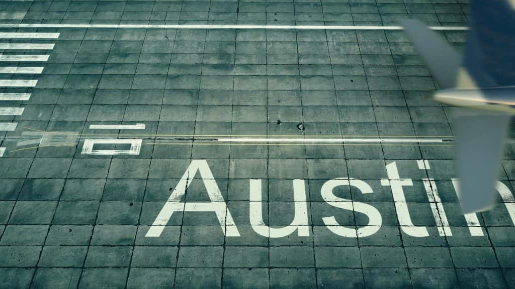 sign on runway to austin airport