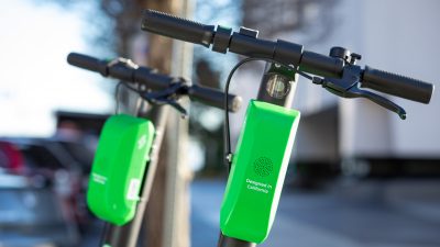 pair of dockless scooters