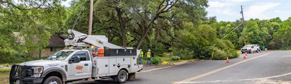 Austin Energy crew with power line down