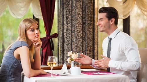 Woman board on first date with man