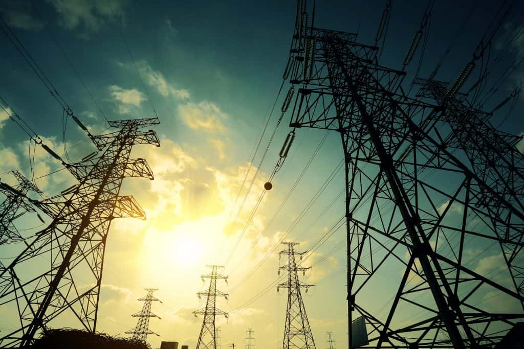 Power lines at sunset.
