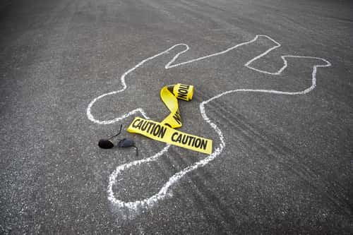 Chalk outline of body with caution tape