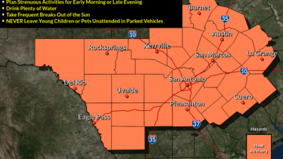 National Weather Service map of heat advisory