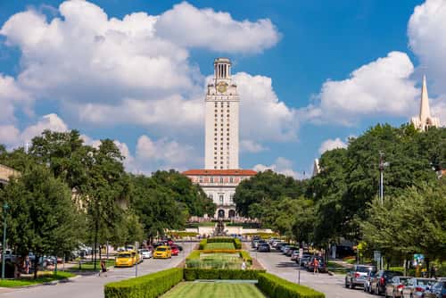 University of Texas against a blue sky