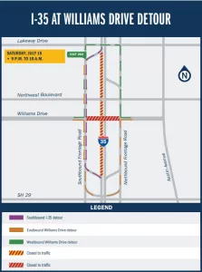 I-35 at Williams Drive detour map