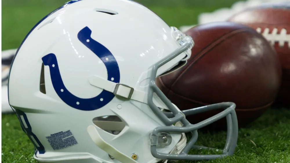 Indianapolis Colts helmet^ football on 9/29/19 at Lucas Oil Stadium in Indianapolis IN.