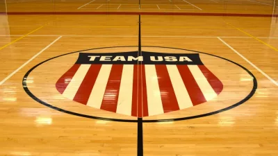 Colorado Springs Colorado 9-18-2023 Team USA design on basketball wood floor