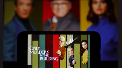 Hulu's 'Only Murders in the Building' Season 4 logo displayed on smartphone screen.