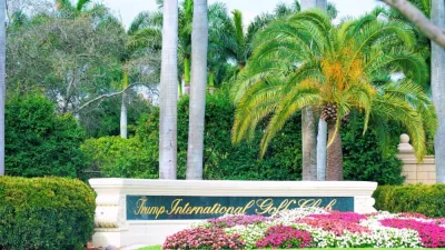 The entrance sign to President Donald Trump International Golf Club in West Palm Beach^ Florida USA on Feb 22^ 2019