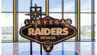 Las Vegas Raiders sign in the Resorts World casino JUN 28^ 2021