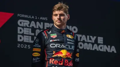 Max Verstappen of the Netherlands and Oracle Red Bull Racing on the podium during Formula One Emilia Romagna Grand Prix Autodromo Enzo e Dino Ferrari^ Imola^ Italy. 18.May.2025
