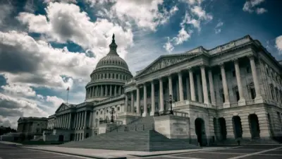 Dark and gloomy view of the deserted US Capitol Building under moody sky in Washington DC^ USA