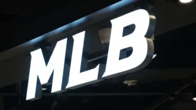 MLB (Major League Baseball) brand logo store sign close up
