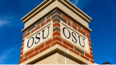 OSU Lettering on brick column on the Oklahoma State University Campus Stillwater^ OK - October 21^ 2022