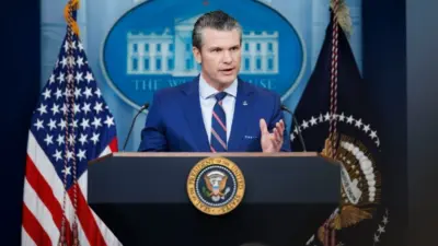 Pete Hegseth^ Defense Secretary^ speaks at a White House press briefing. WASHINGTON – January 30 2025
