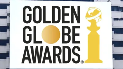 The Golden globe awards logo seen on billboard. Golden globe awards honored the best in film and American television^ as chosen by the Hollywood Foreign Press Association Jakarta - November 27^2023