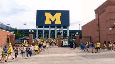Unidentified Fans exit Michigan Stadium after a University of Michigan football game Ann Arbor^ MI - September 4^ 2021