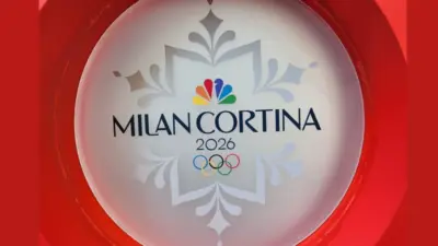 Milan Cortina 2026 Winter Olympic Games sign promotion^ NBC^ Italy^ logo^ National Broadcasting Company