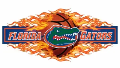 Florida Gators basketball logo with basketball and flames and put them in a border in a row