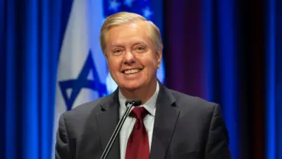 US Senator Lindsey Graham speaks during 7th Annual Jerusalem Post Conference at Marriott Marquis Hotel New York^ NY - April 29^ 2018