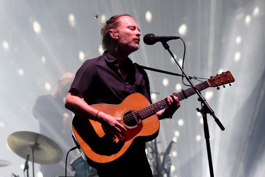 Thom Yorke of Radiohead performing