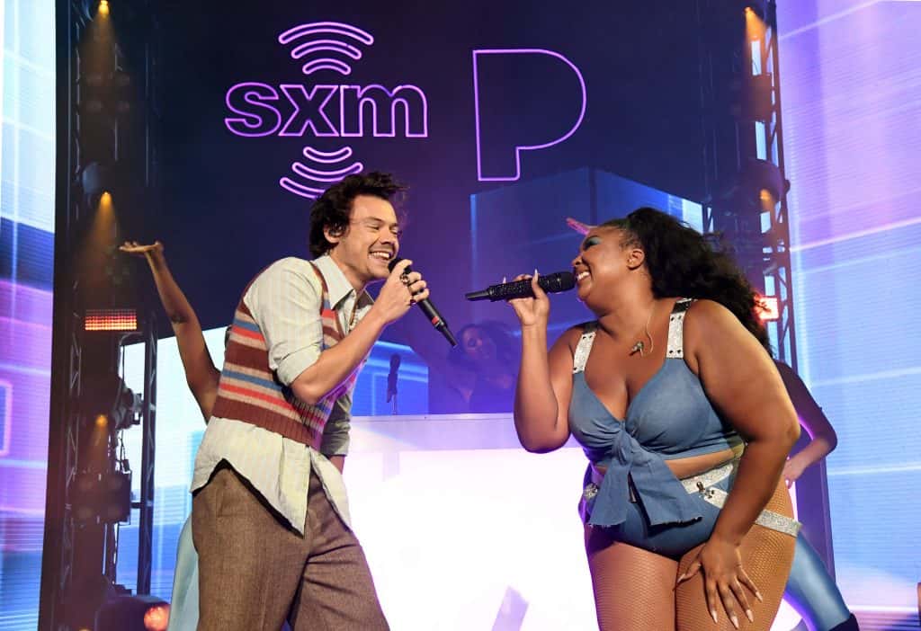harry styles and lizzo onstage