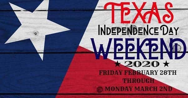 texas independence day weekend 2020 friday feb 28-monday march 2nd