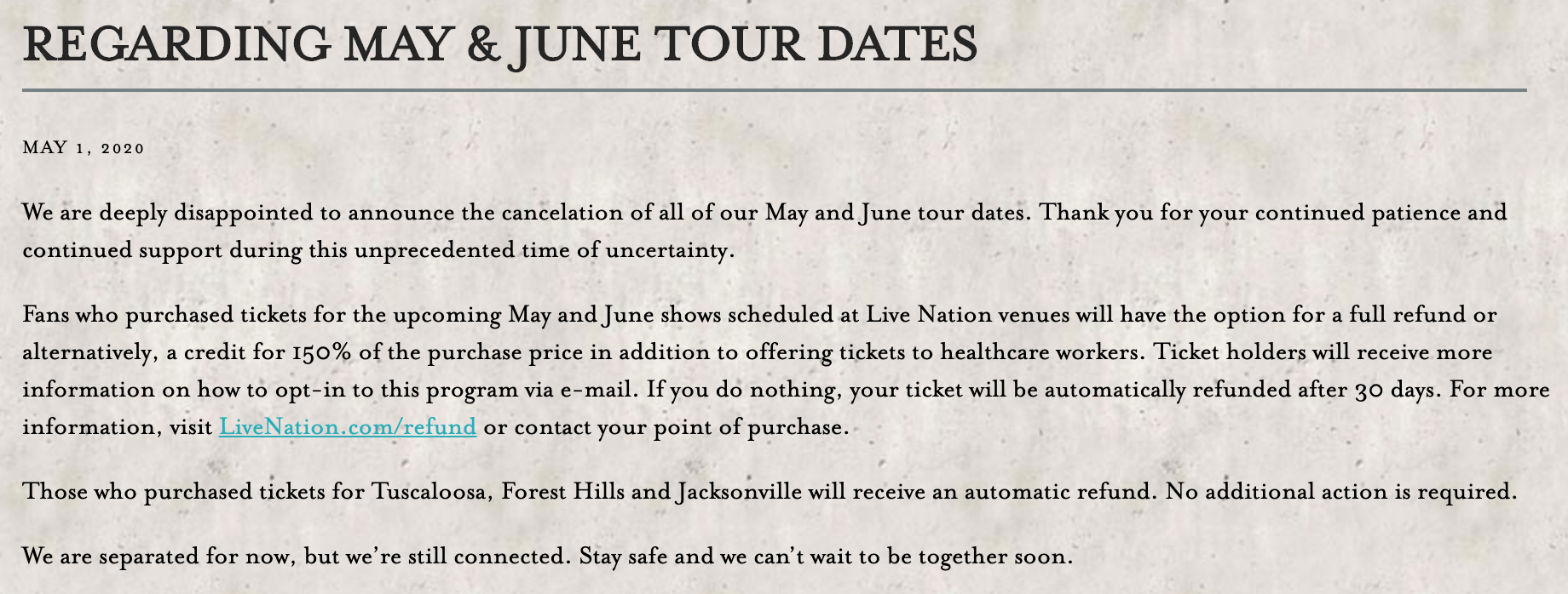 The Lumineers Tour Dates Statement 