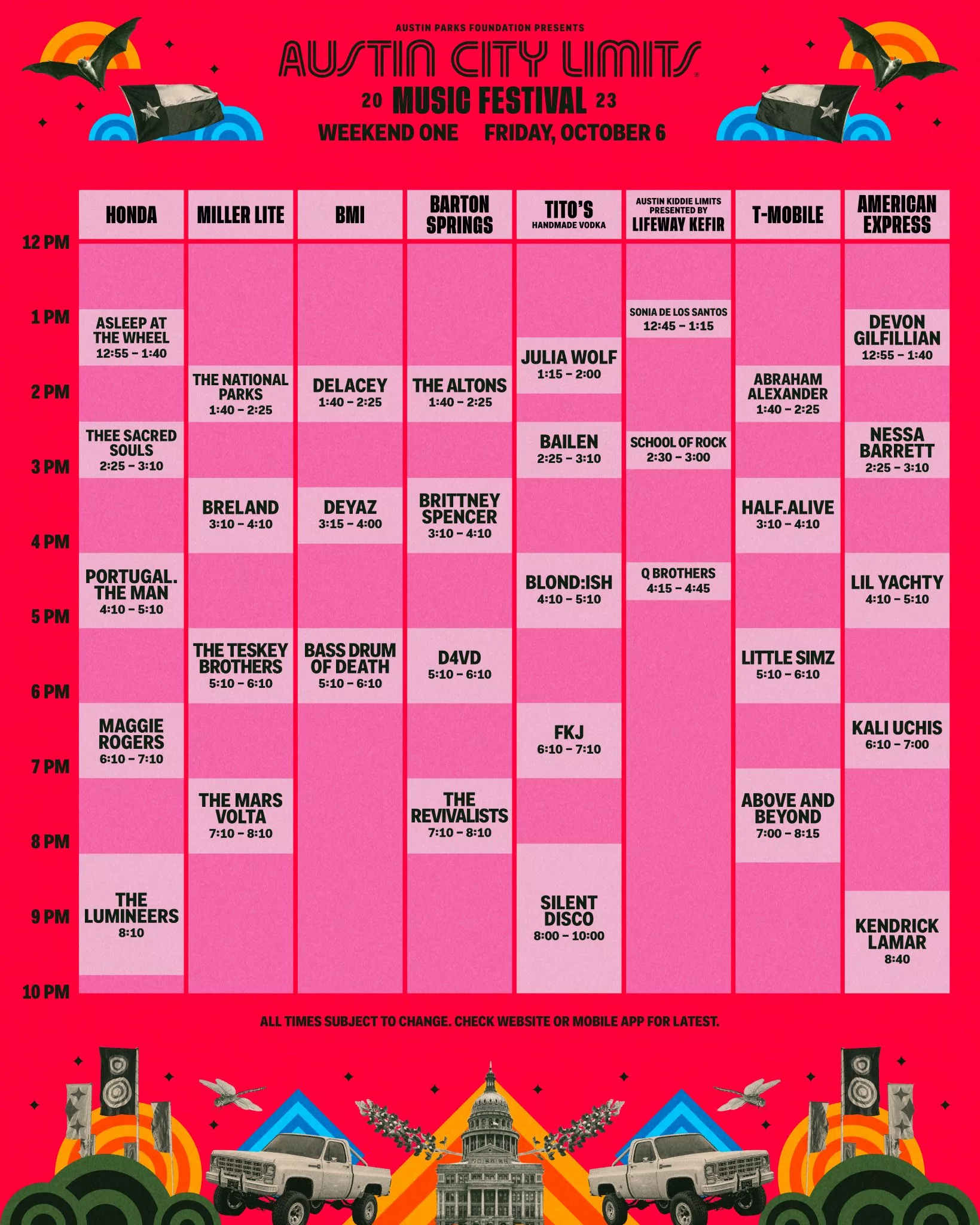 ACL Festival SET TIMES Schedule your Weekend! Austin City Limits