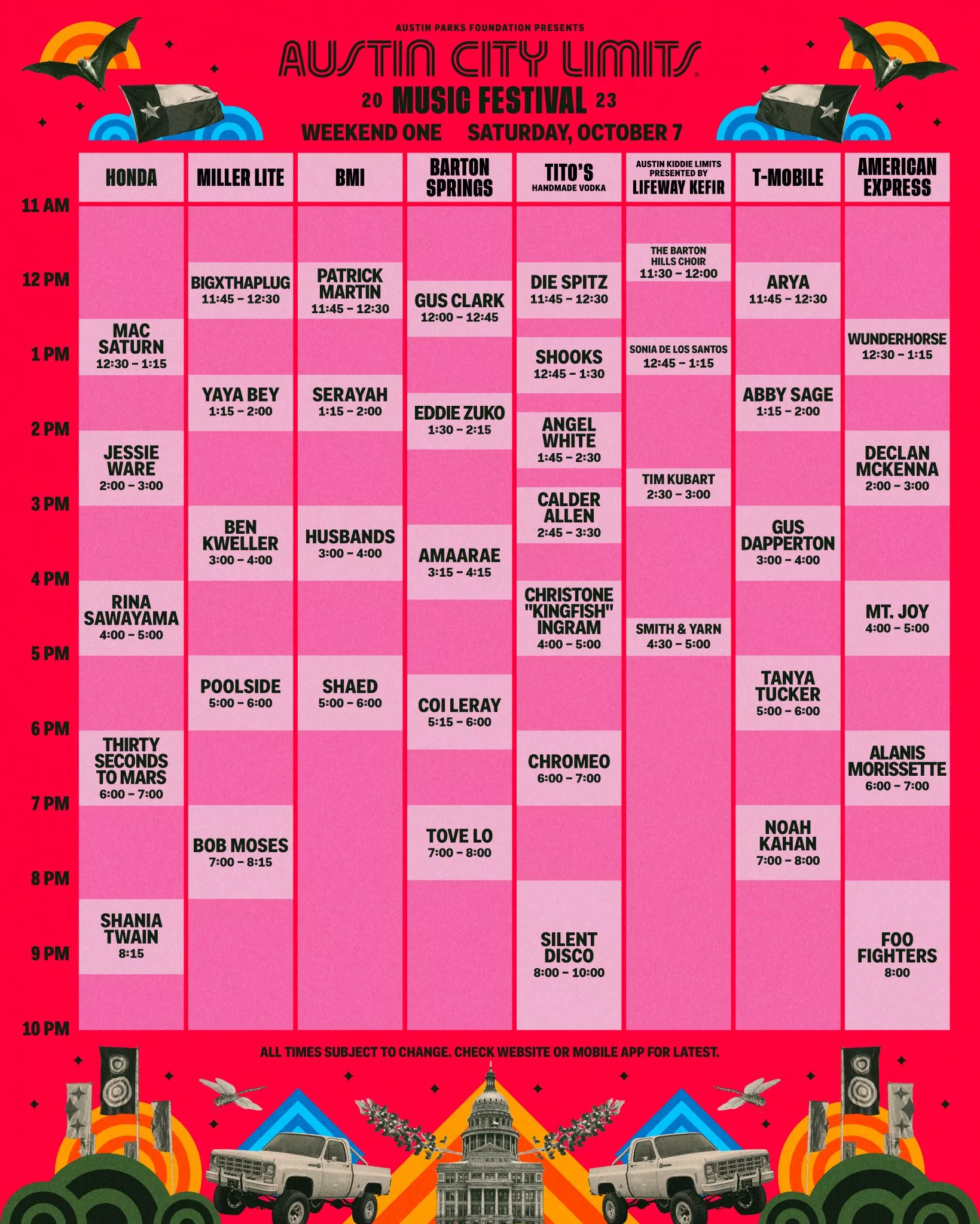 ACL Festival SET TIMES Schedule your Weekend! Austin City Limits