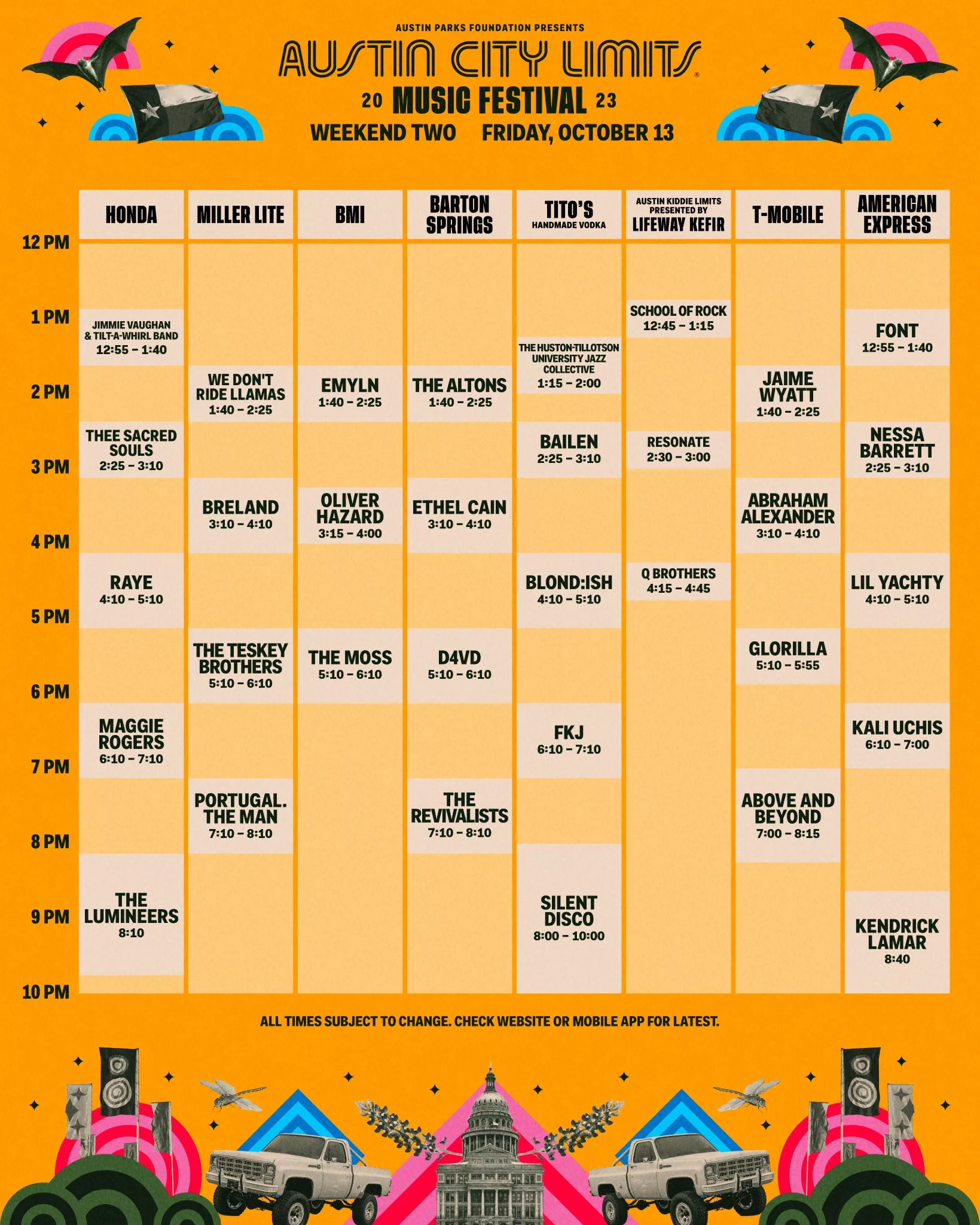 ACL Festival SET TIMES Schedule your Weekend! Austin City Limits