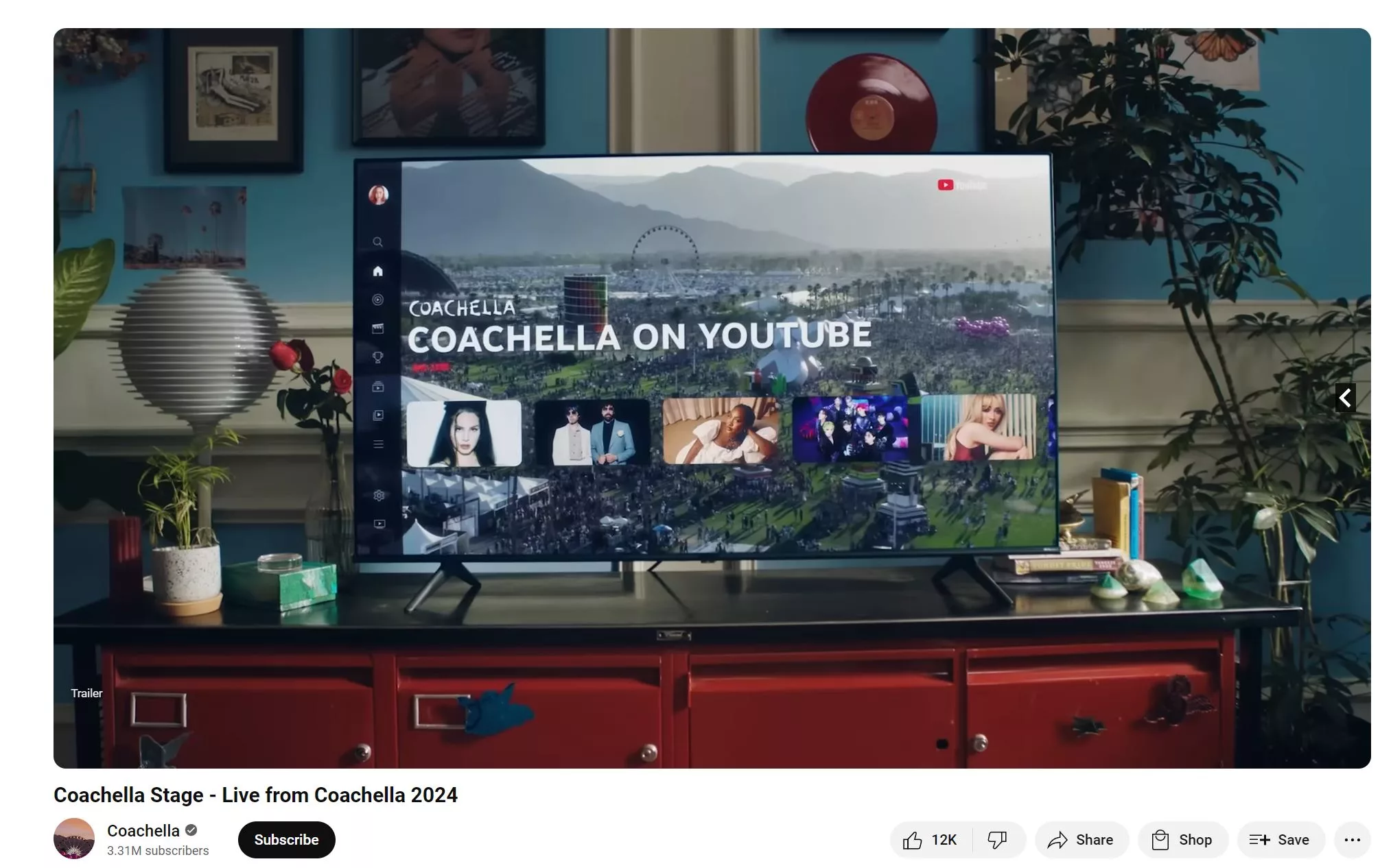 Preview of Coachella's Youtube Page for watching the Livestream on 4/12/24