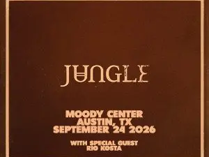 jungle a tthe moody center in austin texas september 24th 2026. all text on a maroon background.