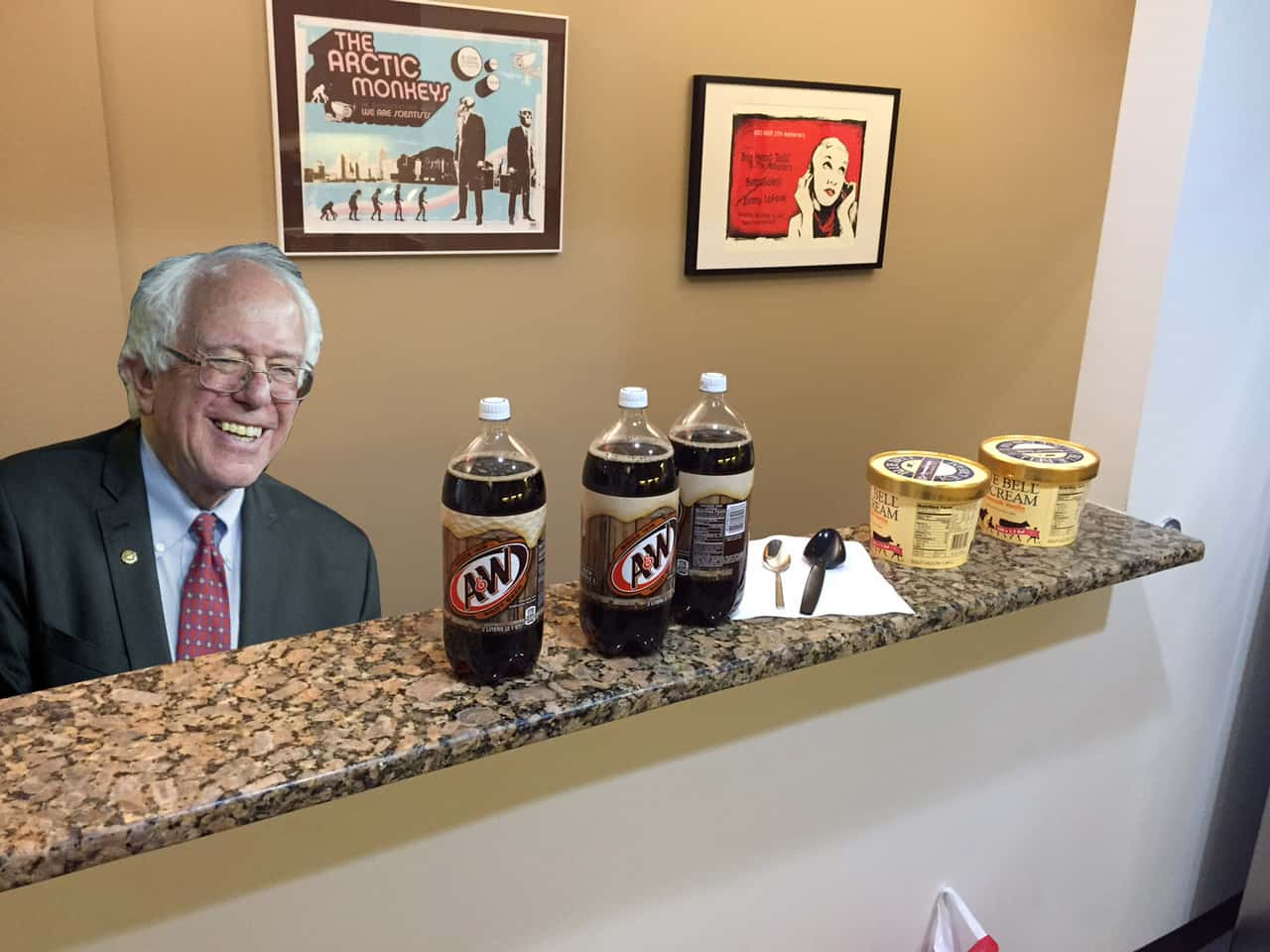 photoshop of Bernie Sanders and rootbeer floats