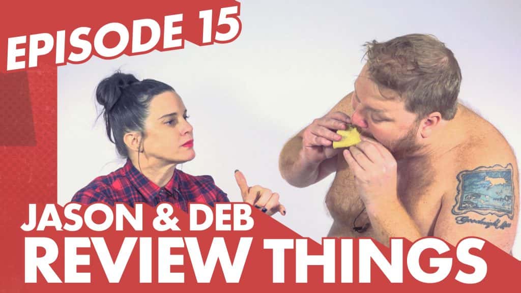 Jason and Deb review things, jason eating a taco