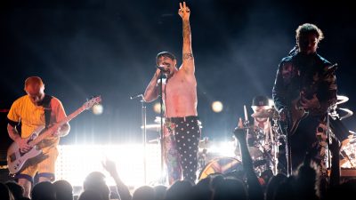 Flea, Anthony Kiedis, and Chad Smith of Red Hot Chili Peppers perform onstage with Post Malone at the 61st annual GRAMMY Awards