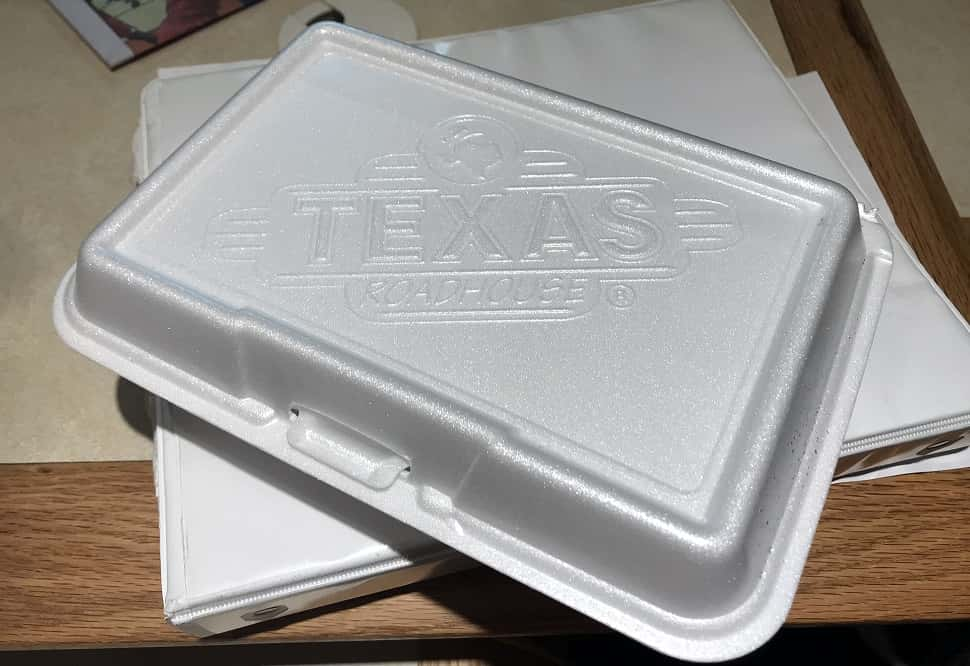 A to-go container from Texas Roadhouse